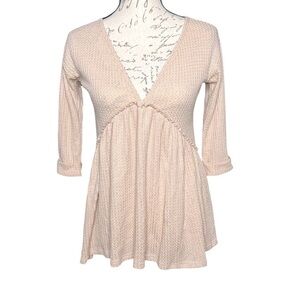 Sage Ava Waffle Textured Double V-Neck Babydoll Top